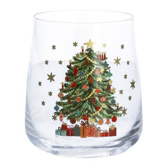 INDENT - Glass Tumbler "Xmas Tree" 14cm, Pair